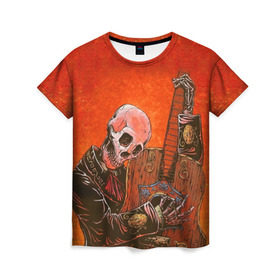 Женская футболка 3D с принтом Скелет с гитарой в Курске, 100% полиэфир ( синтетическое хлопкоподобное полотно) | прямой крой, круглый вырез горловины, длина до линии бедер | гитара | скелет