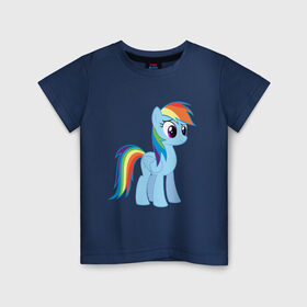 Детская футболка хлопок с принтом Пони радуга в Курске, 100% хлопок | круглый вырез горловины, полуприлегающий силуэт, длина до линии бедер | прикольная пони радуга.пони радуга
