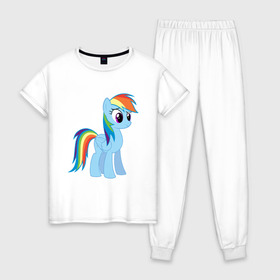 Женская пижама хлопок с принтом Пони радуга в Курске, 100% хлопок | брюки и футболка прямого кроя, без карманов, на брюках мягкая резинка на поясе и по низу штанин | прикольная пони радуга.пони радуга