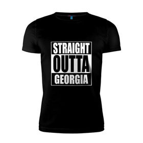 Мужская футболка премиум с принтом Прямиком из Грузии в Курске, 92% хлопок, 8% лайкра | приталенный силуэт, круглый вырез ворота, длина до линии бедра, короткий рукав | a | georgia | out | outta | straight | грузин | грузия