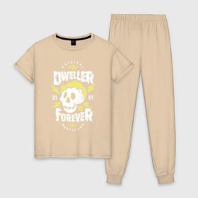 Женская пижама хлопок с принтом Dweller Forever в Курске, 100% хлопок | брюки и футболка прямого кроя, без карманов, на брюках мягкая резинка на поясе и по низу штанин | 
