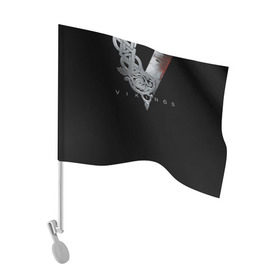 Флаг для автомобиля с принтом Эмблема Викингов в Курске, 100% полиэстер | Размер: 30*21 см | vikings | вальхалла | викинги | лого | рагнар лодброк | сериалы | эмблема