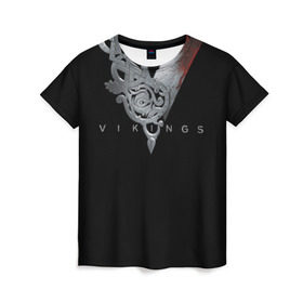 Женская футболка 3D с принтом Эмблема Викингов в Курске, 100% полиэфир ( синтетическое хлопкоподобное полотно) | прямой крой, круглый вырез горловины, длина до линии бедер | vikings | вальхалла | викинги | лого | рагнар лодброк | сериалы | эмблема