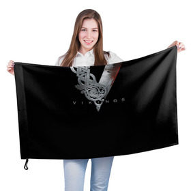 Флаг 3D с принтом Эмблема Викингов в Курске, 100% полиэстер | плотность ткани — 95 г/м2, размер — 67 х 109 см. Принт наносится с одной стороны | vikings | вальхалла | викинги | лого | рагнар лодброк | сериалы | эмблема