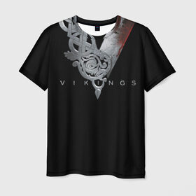 Мужская футболка 3D с принтом Эмблема Викингов в Курске, 100% полиэфир | прямой крой, круглый вырез горловины, длина до линии бедер | vikings | вальхалла | викинги | лого | рагнар лодброк | сериалы | эмблема