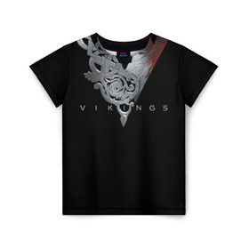 Детская футболка 3D с принтом Эмблема Викингов в Курске, 100% гипоаллергенный полиэфир | прямой крой, круглый вырез горловины, длина до линии бедер, чуть спущенное плечо, ткань немного тянется | vikings | вальхалла | викинги | лого | рагнар лодброк | сериалы | эмблема
