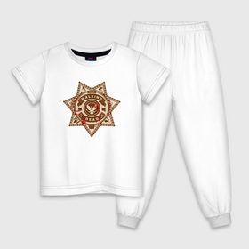 Детская пижама хлопок с принтом The Walking Dead в Курске, 100% хлопок |  брюки и футболка прямого кроя, без карманов, на брюках мягкая резинка на поясе и по низу штанин
 | the walking dead | значок | зомби | шериф