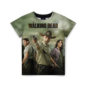 Детская футболка 3D с принтом The Walking Dead в Курске, 100% гипоаллергенный полиэфир | прямой крой, круглый вырез горловины, длина до линии бедер, чуть спущенное плечо, ткань немного тянется | Тематика изображения на принте: зомби