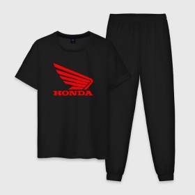 Мужская пижама хлопок с принтом Honda Red в Курске, 100% хлопок | брюки и футболка прямого кроя, без карманов, на брюках мягкая резинка на поясе и по низу штанин
 | Тематика изображения на принте: логотипа | хонда
