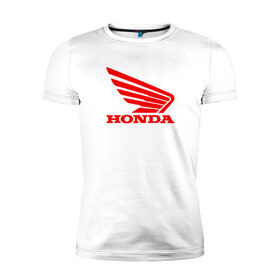 Мужская футболка премиум с принтом Honda Red в Курске, 92% хлопок, 8% лайкра | приталенный силуэт, круглый вырез ворота, длина до линии бедра, короткий рукав | логотипа | хонда
