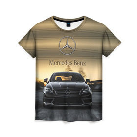 Женская футболка 3D с принтом Mercedes в Курске, 100% полиэфир ( синтетическое хлопкоподобное полотно) | прямой крой, круглый вырез горловины, длина до линии бедер | Тематика изображения на принте: amg | benz | mercedes | бенс | бенц | мерседес