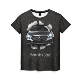 Женская футболка 3D с принтом Mercedes в Курске, 100% полиэфир ( синтетическое хлопкоподобное полотно) | прямой крой, круглый вырез горловины, длина до линии бедер | amg | benz | mercedes | бенс | бенц | кожа | мерседес
