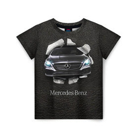 Детская футболка 3D с принтом Mercedes в Курске, 100% гипоаллергенный полиэфир | прямой крой, круглый вырез горловины, длина до линии бедер, чуть спущенное плечо, ткань немного тянется | amg | benz | mercedes | бенс | бенц | кожа | мерседес