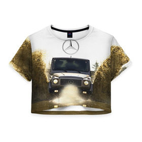 Женская футболка 3D укороченная с принтом Mercedes в Курске, 100% полиэстер | круглая горловина, длина футболки до линии талии, рукава с отворотами | amg | benz | gelentvagen | mercedes | бенс | бенц | гелентваген | гелик | мерседес
