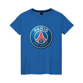 Женская футболка хлопок с принтом Paris Saint Germain в Курске, 100% хлопок | прямой крой, круглый вырез горловины, длина до линии бедер, слегка спущенное плечо | псж