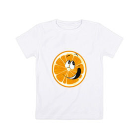 Детская футболка хлопок с принтом Веселый апельсин в Курске, 100% хлопок | круглый вырез горловины, полуприлегающий силуэт, длина до линии бедер | апельсин | прикольная | рожа | рожица | фрукт