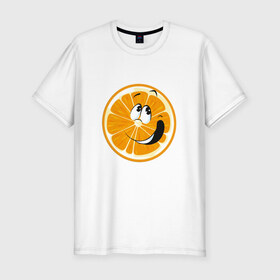 Мужская футболка премиум с принтом Веселый апельсин в Курске, 92% хлопок, 8% лайкра | приталенный силуэт, круглый вырез ворота, длина до линии бедра, короткий рукав | апельсин | прикольная | рожа | рожица | фрукт