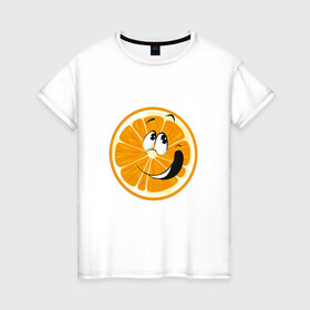 Женская футболка хлопок с принтом Веселый апельсин в Курске, 100% хлопок | прямой крой, круглый вырез горловины, длина до линии бедер, слегка спущенное плечо | апельсин | прикольная | рожа | рожица | фрукт
