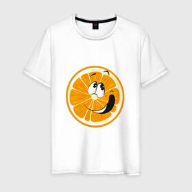 Мужская футболка хлопок с принтом Веселый апельсин в Курске, 100% хлопок | прямой крой, круглый вырез горловины, длина до линии бедер, слегка спущенное плечо. | апельсин | прикольная | рожа | рожица | фрукт