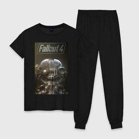 Женская пижама хлопок с принтом Fallout4 в Курске, 100% хлопок | брюки и футболка прямого кроя, без карманов, на брюках мягкая резинка на поясе и по низу штанин | 
