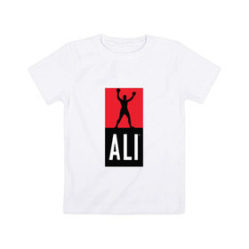 Детская футболка хлопок с принтом Ali by boxcluber в Курске, 100% хлопок | круглый вырез горловины, полуприлегающий силуэт, длина до линии бедер | Тематика изображения на принте: muhammad ali | мухаммед али