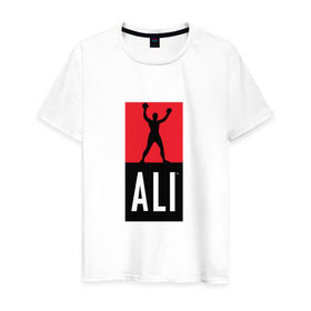 Мужская футболка хлопок с принтом Ali by boxcluber в Курске, 100% хлопок | прямой крой, круглый вырез горловины, длина до линии бедер, слегка спущенное плечо. | Тематика изображения на принте: muhammad ali | мухаммед али