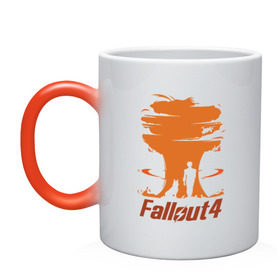 Кружка хамелеон с принтом Fallout 4 в Курске, керамика | меняет цвет при нагревании, емкость 330 мл | 4 | fallout | взрыв | игра | изображение постера из игры fallout 4.серия игр fallout.     четыре | собака.