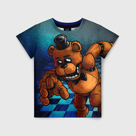 Детская футболка 3D с принтом Five Nights At Freddy`s в Курске, 100% гипоаллергенный полиэфир | прямой крой, круглый вырез горловины, длина до линии бедер, чуть спущенное плечо, ткань немного тянется | five nights at freddys | fnaf | freddy | игры | медведь | мишка | фнаф | фредди