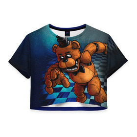 Женская футболка 3D укороченная с принтом Five Nights At Freddy`s в Курске, 100% полиэстер | круглая горловина, длина футболки до линии талии, рукава с отворотами | five nights at freddys | fnaf | freddy | игры | медведь | мишка | фнаф | фредди
