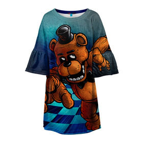 Детское платье 3D с принтом Five Nights At Freddy`s в Курске, 100% полиэстер | прямой силуэт, чуть расширенный к низу. Круглая горловина, на рукавах — воланы | five nights at freddys | fnaf | freddy | игры | медведь | мишка | фнаф | фредди