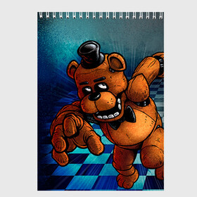 Скетчбук с принтом Five Nights At Freddys в Курске, 100% бумага
 | 48 листов, плотность листов — 100 г/м2, плотность картонной обложки — 250 г/м2. Листы скреплены сверху удобной пружинной спиралью | five nights at freddys | fnaf | freddy | игры | медведь | мишка | фнаф | фредди