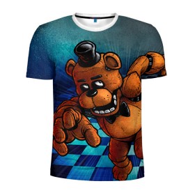 Мужская футболка 3D спортивная с принтом Five Nights At Freddy`s в Курске, 100% полиэстер с улучшенными характеристиками | приталенный силуэт, круглая горловина, широкие плечи, сужается к линии бедра | Тематика изображения на принте: five nights at freddys | fnaf | freddy | игры | медведь | мишка | фнаф | фредди