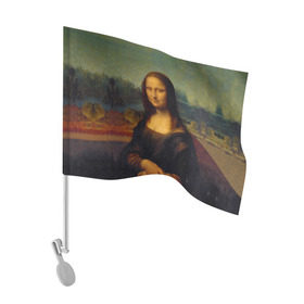 Флаг для автомобиля с принтом Леонардо да Винчи - Мона Лиза в Курске, 100% полиэстер | Размер: 30*21 см | картина | леонардо да винчи | лиза | мона | мона лиза | художник