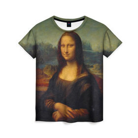 Женская футболка 3D с принтом Леонардо да Винчи - Мона Лиза в Курске, 100% полиэфир ( синтетическое хлопкоподобное полотно) | прямой крой, круглый вырез горловины, длина до линии бедер | картина | леонардо да винчи | лиза | мона | мона лиза | художник