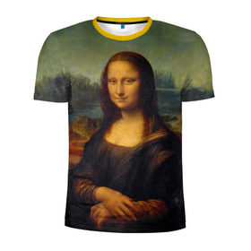 Мужская футболка 3D спортивная с принтом Леонардо да Винчи - Мона Лиза в Курске, 100% полиэстер с улучшенными характеристиками | приталенный силуэт, круглая горловина, широкие плечи, сужается к линии бедра | картина | леонардо да винчи | лиза | мона | мона лиза | художник