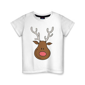 Детская футболка хлопок с принтом Улыбка оленя в Курске, 100% хлопок | круглый вырез горловины, полуприлегающий силуэт, длина до линии бедер | милый | новый год | олень | рога | рождество | улыбка
