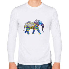 Мужской лонгслив хлопок с принтом Слон. Мозаика. Индия в Курске, 100% хлопок |  | индия | мозаика | слон