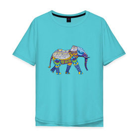 Мужская футболка хлопок Oversize с принтом Слон. Мозаика. Индия в Курске, 100% хлопок | свободный крой, круглый ворот, “спинка” длиннее передней части | индия | мозаика | слон