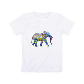 Детская футболка хлопок с принтом Слон. Мозаика. Индия в Курске, 100% хлопок | круглый вырез горловины, полуприлегающий силуэт, длина до линии бедер | индия | мозаика | слон