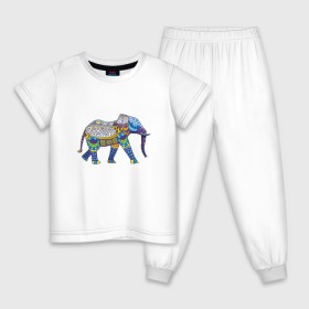 Детская пижама хлопок с принтом Слон. Мозаика. Индия в Курске, 100% хлопок |  брюки и футболка прямого кроя, без карманов, на брюках мягкая резинка на поясе и по низу штанин
 | индия | мозаика | слон