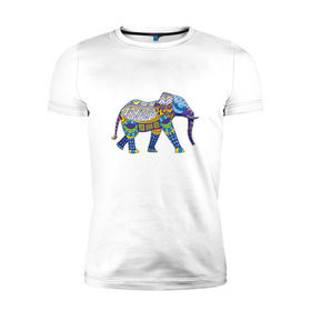 Мужская футболка премиум с принтом Слон. Мозаика. Индия в Курске, 92% хлопок, 8% лайкра | приталенный силуэт, круглый вырез ворота, длина до линии бедра, короткий рукав | Тематика изображения на принте: индия | мозаика | слон