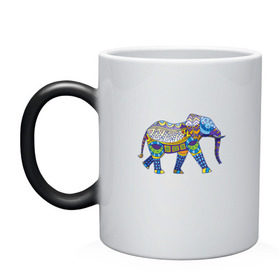 Кружка хамелеон с принтом Слон. Мозаика. Индия в Курске, керамика | меняет цвет при нагревании, емкость 330 мл | Тематика изображения на принте: индия | мозаика | слон