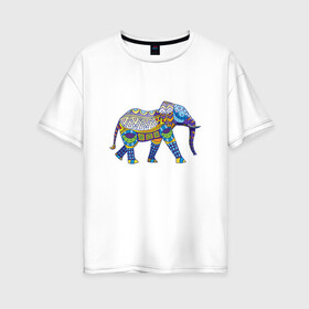 Женская футболка хлопок Oversize с принтом Слон Мозаика Индия в Курске, 100% хлопок | свободный крой, круглый ворот, спущенный рукав, длина до линии бедер
 | индия | мозаика | слон