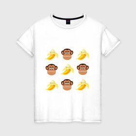 Женская футболка хлопок с принтом Обезьяна и банан в Курске, 100% хлопок | прямой крой, круглый вырез горловины, длина до линии бедер, слегка спущенное плечо | банан
