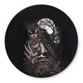 Коврик круглый с принтом Ночной охотник в Курске, резина и полиэстер | круглая форма, изображение наносится на всю лицевую часть | арт | кристофер ловелл | луна | мода | ночной охотник | ночь | охотник | сердце | филин