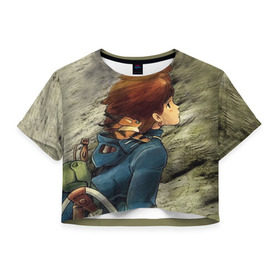 Женская футболка 3D укороченная с принтом Навсикая из долины ветров в Курске, 100% полиэстер | круглая горловина, длина футболки до линии талии, рукава с отворотами | миядзаки | навсикая | хаяо