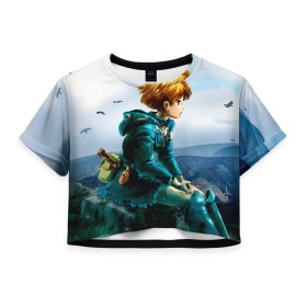 Женская футболка 3D укороченная с принтом Навсикая из долины ветров в Курске, 100% полиэстер | круглая горловина, длина футболки до линии талии, рукава с отворотами | миядзаки | навсикая | хаяо