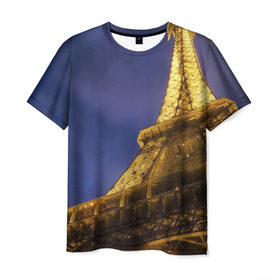 Мужская футболка 3D с принтом Эйфелева башня в Курске, 100% полиэфир | прямой крой, круглый вырез горловины, длина до линии бедер | Тематика изображения на принте: париж | эйфелева башня