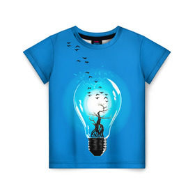 Детская футболка 3D с принтом Лампочка в Курске, 100% гипоаллергенный полиэфир | прямой крой, круглый вырез горловины, длина до линии бедер, чуть спущенное плечо, ткань немного тянется | дерево | лампочка | птицы