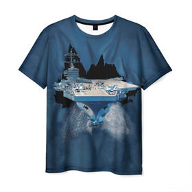 Мужская футболка 3D с принтом Авианосец в Курске, 100% полиэфир | прямой крой, круглый вырез горловины, длина до линии бедер | mountain | авианосец | адмирал | корабль | кузнецов | маунтин